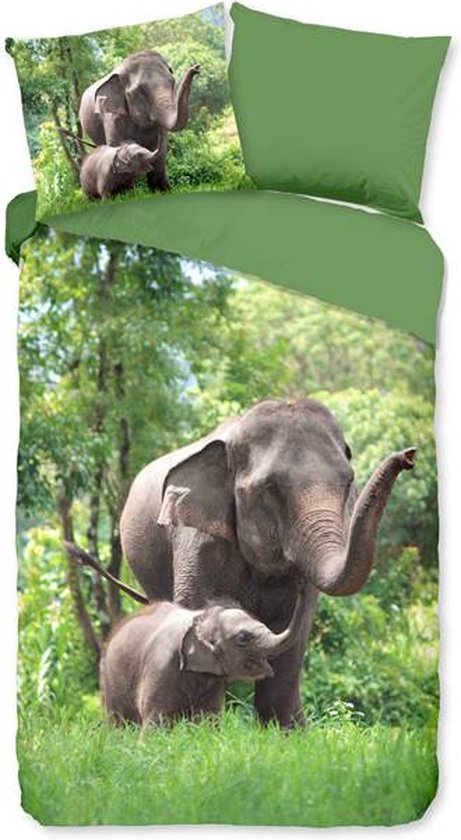 Good Morning Elephants Dekbedovertrek - Junior - 120x150 cm - Green