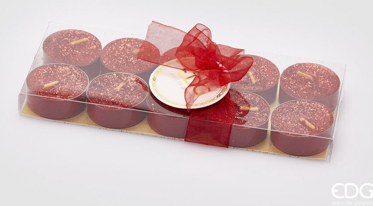 EDG - Enzo De Gasperi Glitter theelichtjes 'Lumino' set van 10 stuks - rood