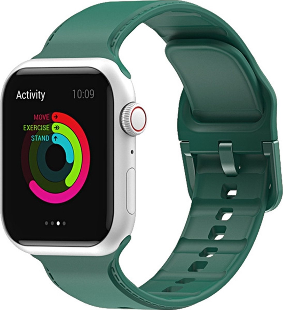 Mobigear Dashed Siliconen Watch bandje geschikt voor Apple Watch Bandje Gespsluiting - 41/40/38 mm - Groen