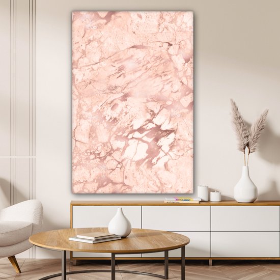 Canvas Schilderij Marmer - Aderen - Roze - 80x120 cm - Wanddecoratie