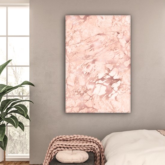 Canvas Schilderij Marmer - Aderen - Roze - 80x120 cm - Wanddecoratie