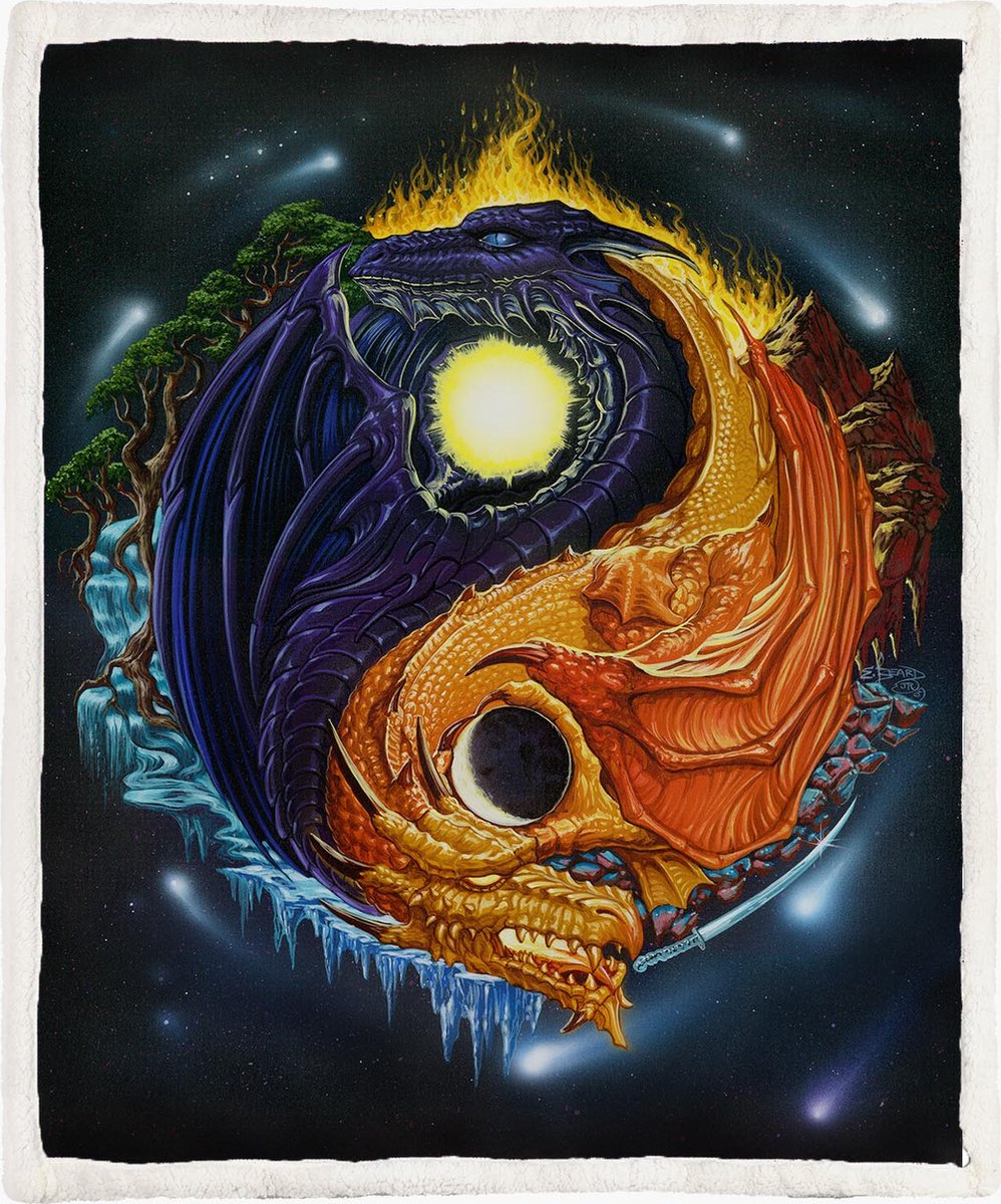 The Coloured House Draak Fleece Deken 150*200cm Yin Yang Dragon Multicolor