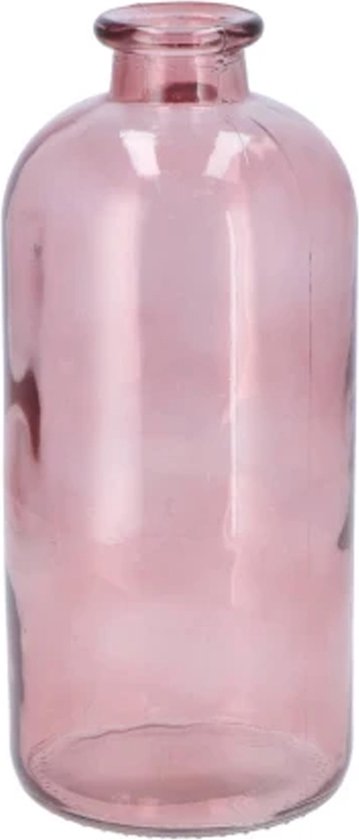 DK Design Bloemenvaas fles model - helder gekleurd glas - zacht roze - D11 x H25 cm