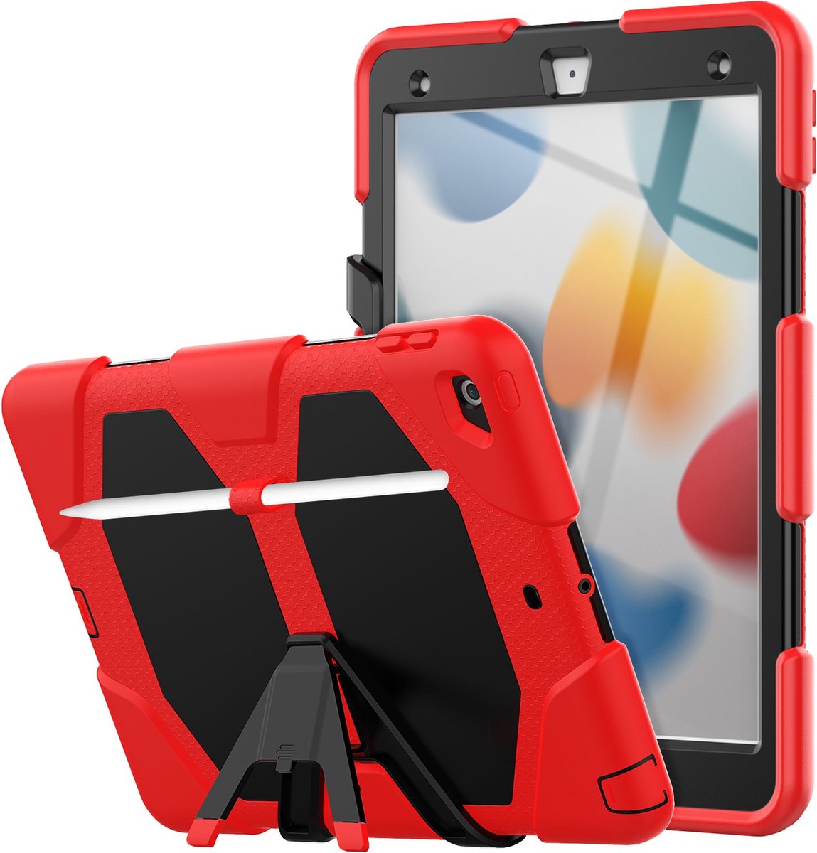 Tablet Beschermhoes geschikt voor Apple iPad 7/8/9 (2019-2020-2021) | 10.2 inch | Volledig bescherming | Kindvriendelijk Cover | Hoes voor Kinderen met Standaard | Robuust Hoes - Rood