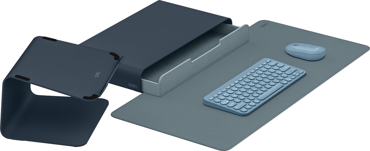 Aptiq complete werkplek set – inclusief monitor- en laptop standaard - draadloos Bluetooth – ergonomisch – design – QWERTY – Lake Blue