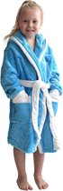 Badjas capuchon aqua blauw - fleece badjas kind - ochtendjas kind - warm & zacht - meisje & jongen - Badrock - maat (7-8jaar) 122-128