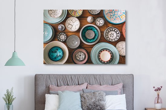 Peinture sur toile 150x100 cm - Décoration murale Image de vaisselle prise d'en haut - Décoration murale murale salon - Décoration chambre - Accessoires de chambre - Peintures