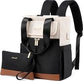 Kleine rugzak 2-delig - Zwart/beige/bruin - USB-oplaadpoort - 2 stuks - Rugtas voor dames - School, werk, kantoor, reizen