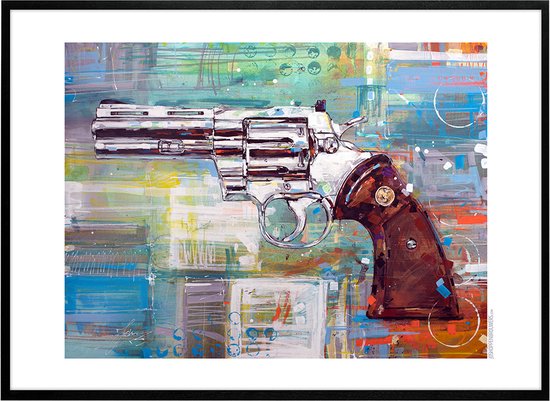 Revolver (Colt Python) print 71x51 cm *ingelijst & gesigneerd