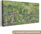 Canvas Schilderij Grasveld met bloemen en vlinders - Vincent van Gogh - 40x20 cm - Wanddecoratie