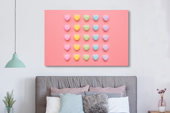 Toile coeurs colorés 2cm 180x120 cm - Tirage photo sur toile (Décoration murale salon / chambre) XXL / Groot format!