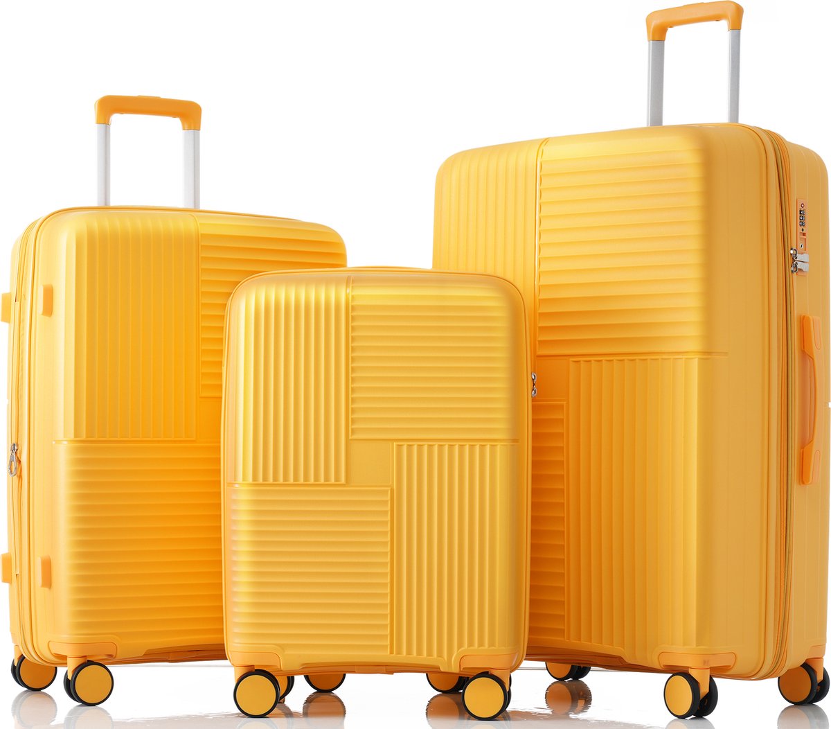 Bagagesets Uitbreidbaar PP Duurzame koffer Dubbele wielen TSA Lock-licht en duurzaam M-L-XL bagageset-geel