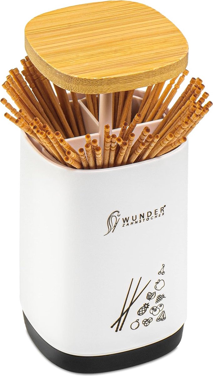 Goedkoopste Tandenstokerdispenser met bamboe deksel - dispenser met Easy-Lift-functie - tandenstokerhouder - tandenstokeropslag