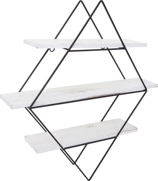 Wandplank HWC-A80, hangplank, industrieel design echt hout 60x55x12cm ~ shabby white