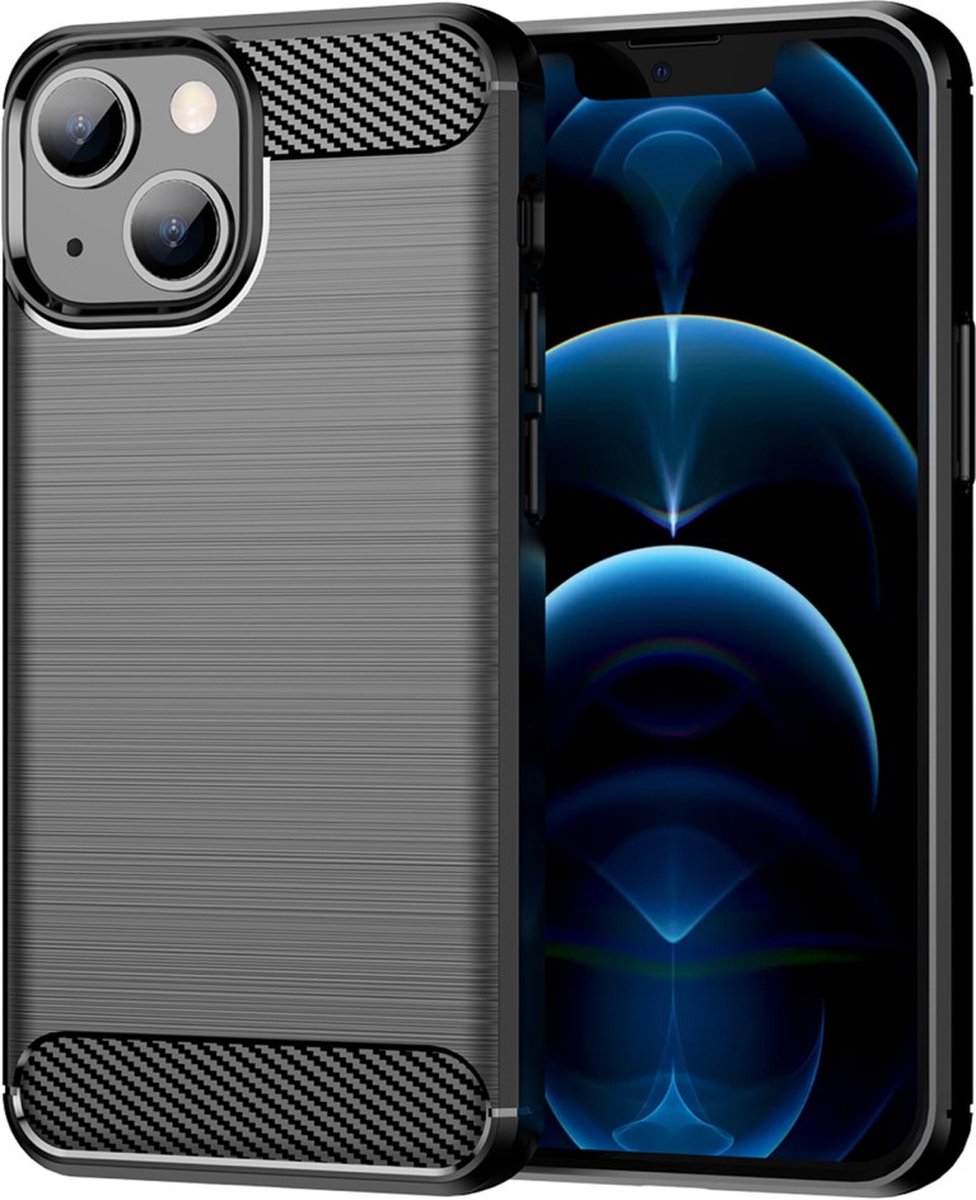 Peachy Carbon Armor TPU met geborstelde afwerking hoesje geschikt voor iPhone 13 - zwart