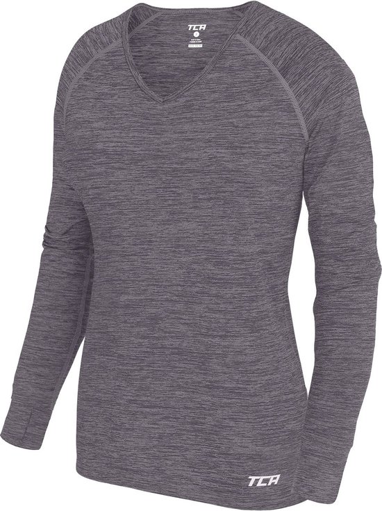 TCA Dames Elle Lange Mouw V-Hals Hardloop Top - Licht Grijs, M