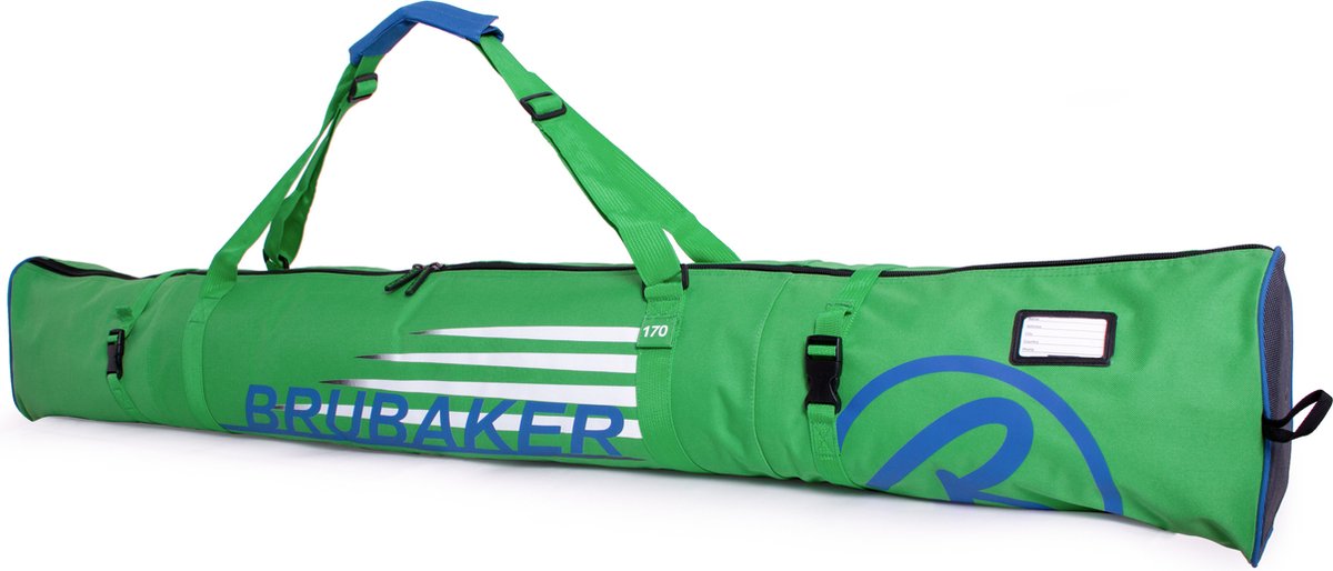 BRUBAKER Carver Champion - Skitas - Voor 1 paar Ski's & Stokken - Gevoerd - Zware Kwaliteit - Scheurvast - Skihoes - Verstelbare draag/schouderbanden- 190 cm - Groen Blauw