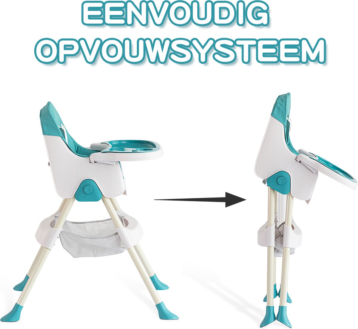 Baby Eetstoel - Kinderstoel - Babytafelstoel - Opvouwbare Eetstoel - Multifunctionele Babystoel Voor Aan Tafel - Dubbele Plaat - Waterdicht - Kinderzetel - Blauw – foto 5