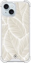 Casimoda® hoesje - Geschikt voor iPhone 15 - Palmy Leaves Beige - Shockproof case - Extra sterk - Siliconen/TPU - Bruin/beige, Transparant