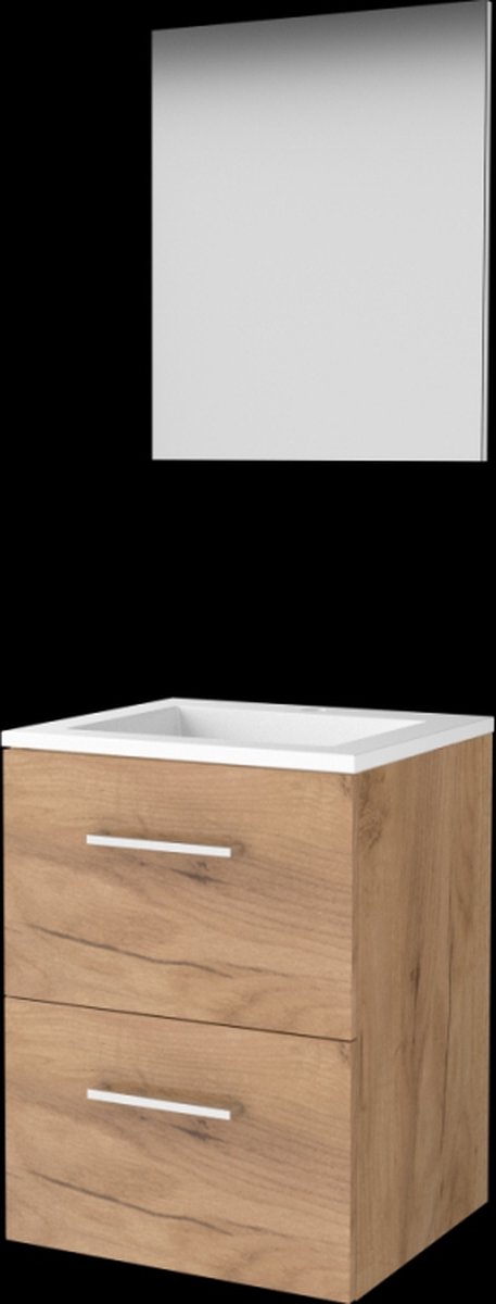 Basic-Line Basic 46 Badkamermeubelset - 50 x 46 cm - Met Grepen - 2 Lades - Acryl Wastafel - 1 Kraangat - Spiegel - Whisky Oak