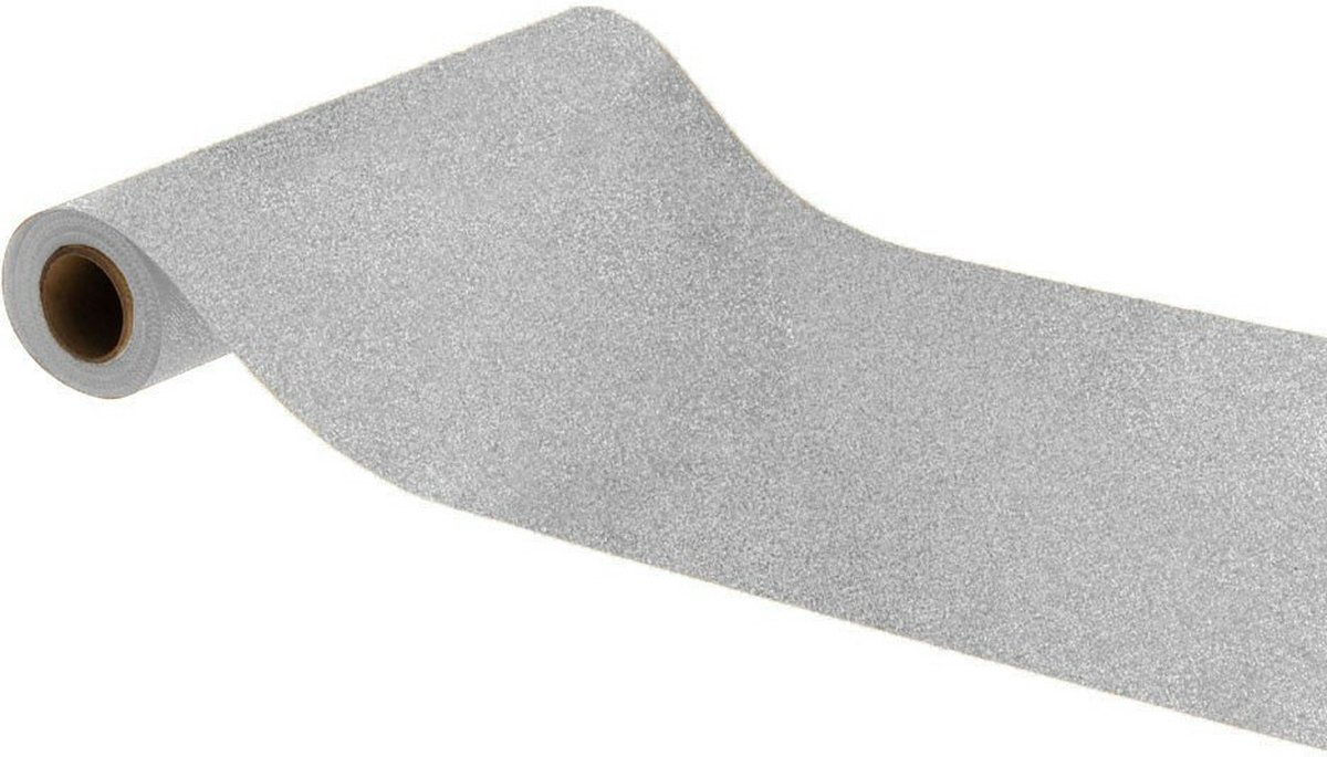 Chaks Tafelloper op rol - 2x - zilveren glitter - 30 x 500 cm - polyester