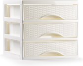 Plasticforte Ladeblokje/bureau organizer met 3x lades - ivoor wit - L18 x B23 x H17 cm