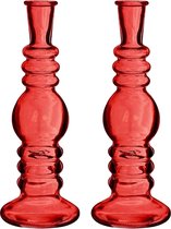 Ideas 4 Seasons Bloemenvaas Florence - 2x - koraal rood glas - helder - D8,5 x H23 cm