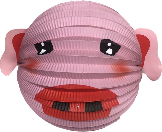 Bol lampion varken - roze - H20 cm - papier - met lampionstokje - 50 cm — afbeelding 2