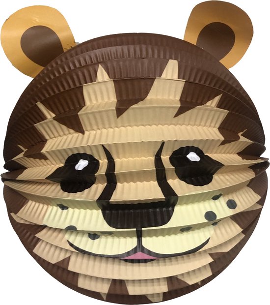 Bol lampion leeuw - donker bruin - H20 cm - papier - met lampionstokje - 50 cm — afbeelding 2