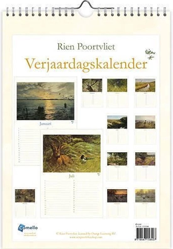 Rien Poortvliet Verjaardagskalender - Natuur - formaat A4 - Comello