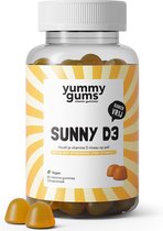 Yummygums Sunny Vitamine D3 - Hoog gedoseerd - Goed voor de spieren en sterke botten - geen capsule, poeder of tablet - yummy gums - Vegan, suikervrij en in een lekkere gummy met citroensmaak - 60 gummies