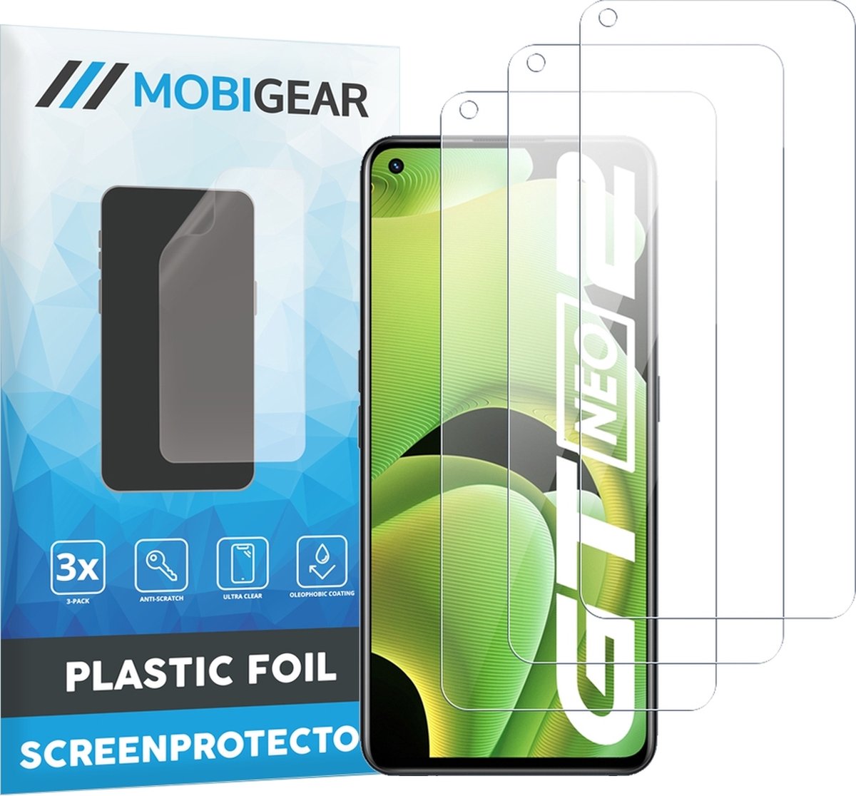 Mobigear Screenprotector geschikt voor Realme GT Neo2 | Mobigear Screenprotector Folie - Case Friendly (3-Pack)