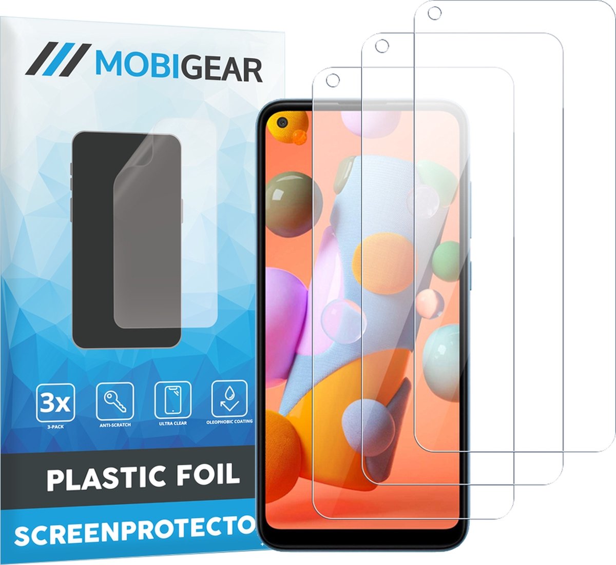 Mobigear Screenprotector geschikt voor Samsung Galaxy A11 | Mobigear Screenprotector Folie - Case Friendly (3-Pack)