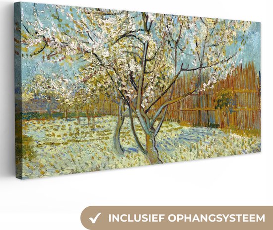 Canvas Schilderij Bloeiende perzikboom - Vincent van Gogh - 40x20 cm - Wanddecoratie