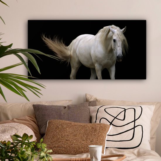 Toile Peinture Paarden - Animaux de la ferme - Zwart - 80x40 cm - Décoration murale