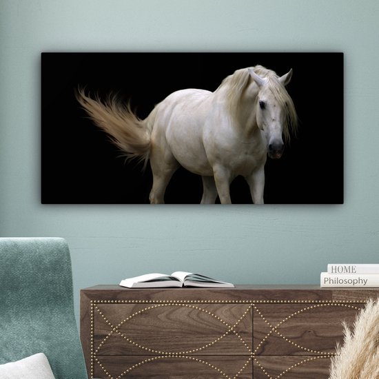 Toile Peinture Paarden - Animaux de la ferme - Zwart - 80x40 cm - Décoration murale