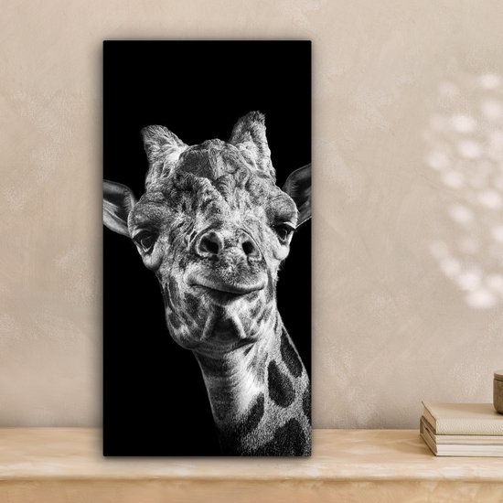 Peinture sur toile Girafe - Animal - Zwart - Wit - 20x40 cm - Décoration murale