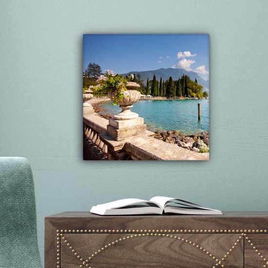 Toile Peinture Lac de Garde - Côte - Water - 20x20 cm - Décoration murale