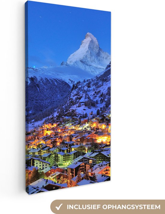 Tableau sur Toile Lever de Soleil sur le Cervin Suisse à Zermatt - 40x80 cm - Décoration murale