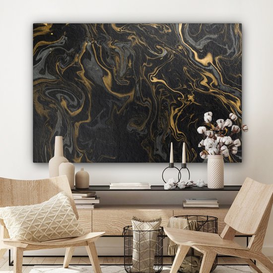 Canvas Schilderij Marmer - Textuur - Grijs - Goud - Marmerlook - Luxe - 120x80 cm - Wanddecoratie
