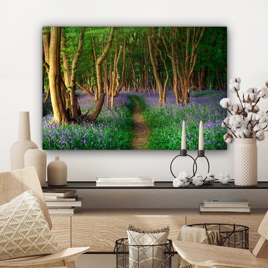 Peintures sur toile - Forêt - Chemin - Fleurs - 150x100 cm - Décoration murale