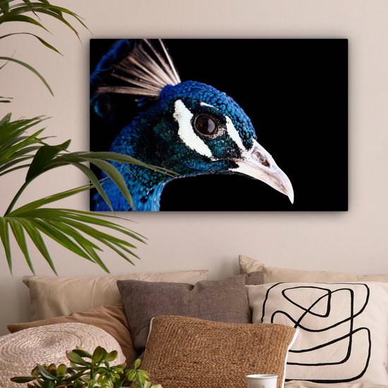 Tableau sur toile Paon - Animal - Blauw - 180x120 cm - Décoration murale XXL