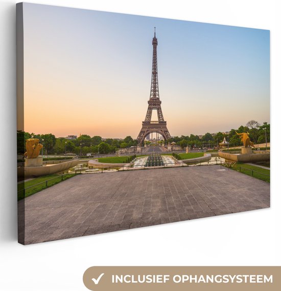 Canvas Schilderij Parijs - Eiffeltoren - Zonsopgang - 60x40 cm - Wanddecoratie