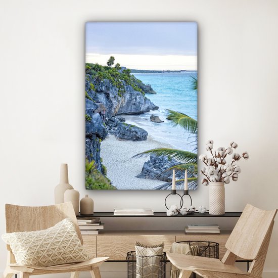 Tulum la vieille ville portuaire sur la mer des Caraïbes au Mexique Toile 80x120 cm - Tirage photo sur toile (Décoration murale salon / chambre)