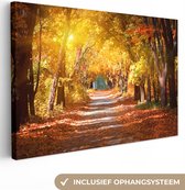 Canvas Schilderij Een bospad in de herfst - 120x80 cm - Wanddecoratie