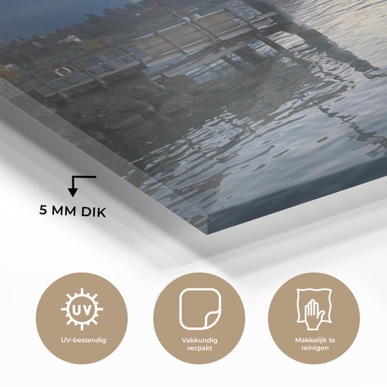 Coucher de soleil derrière les Alpes au lac Léman Plexiglas 90x60 cm - Tirage photo sur Glas (décoration murale plexiglas)