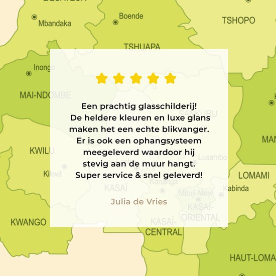 Peinture sur Verre - Dessin du Congo-Kinshasa sur une Carte Verte - 90x90 cm - Peintures sur Verre Peintures - Photo sur Glas