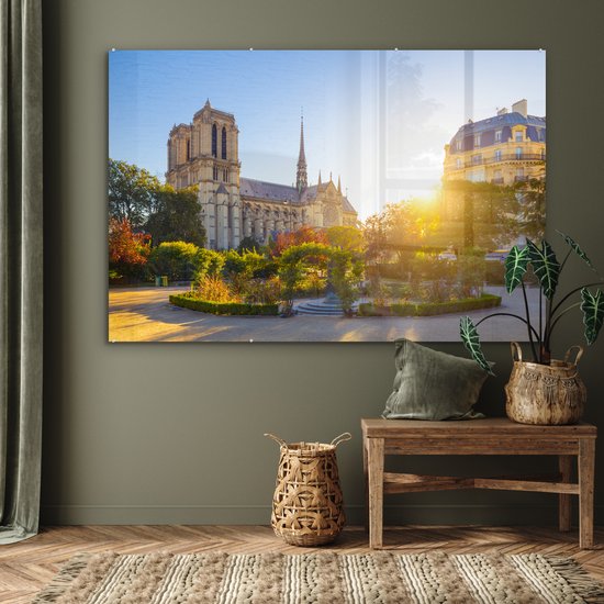 MuchoWow® Peinture sur verre 180x120 cm - Peinture sur verre - Paris - Notre Dame - Soleil - Photo sur verre acrylique - Peintures