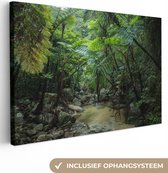 Canvas Schilderij Riviertje in tropische jungle - 180x120 cm - Wanddecoratie XXL