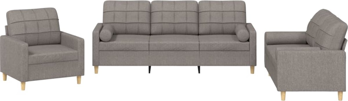 vidaXL - 3-delige - Loungeset - met - kussens - stof - taupe